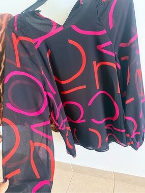 Calvin Klein Black Blouse with Pink & Red Graphic Print